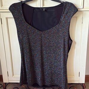 Guess Sweetheart Neckline Iridescent Black cap sleeved top Size XL